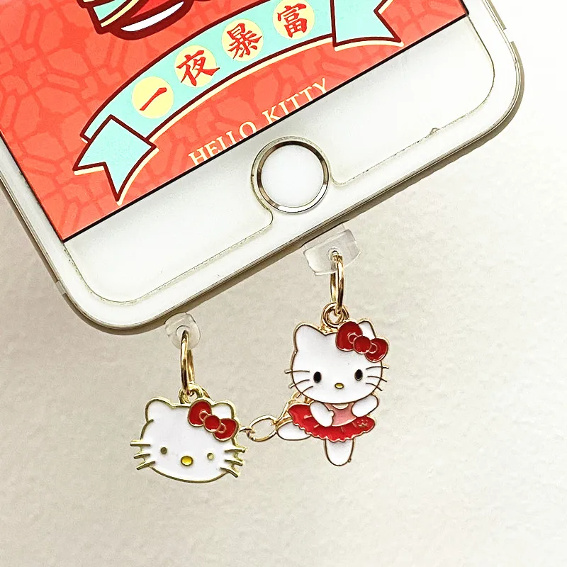 MINISO Hello Kitty Phone Anti-Dust Plug For iPhone Samsung Xiaomi Type C Android Charging Port Protectors Metal Dustplugs