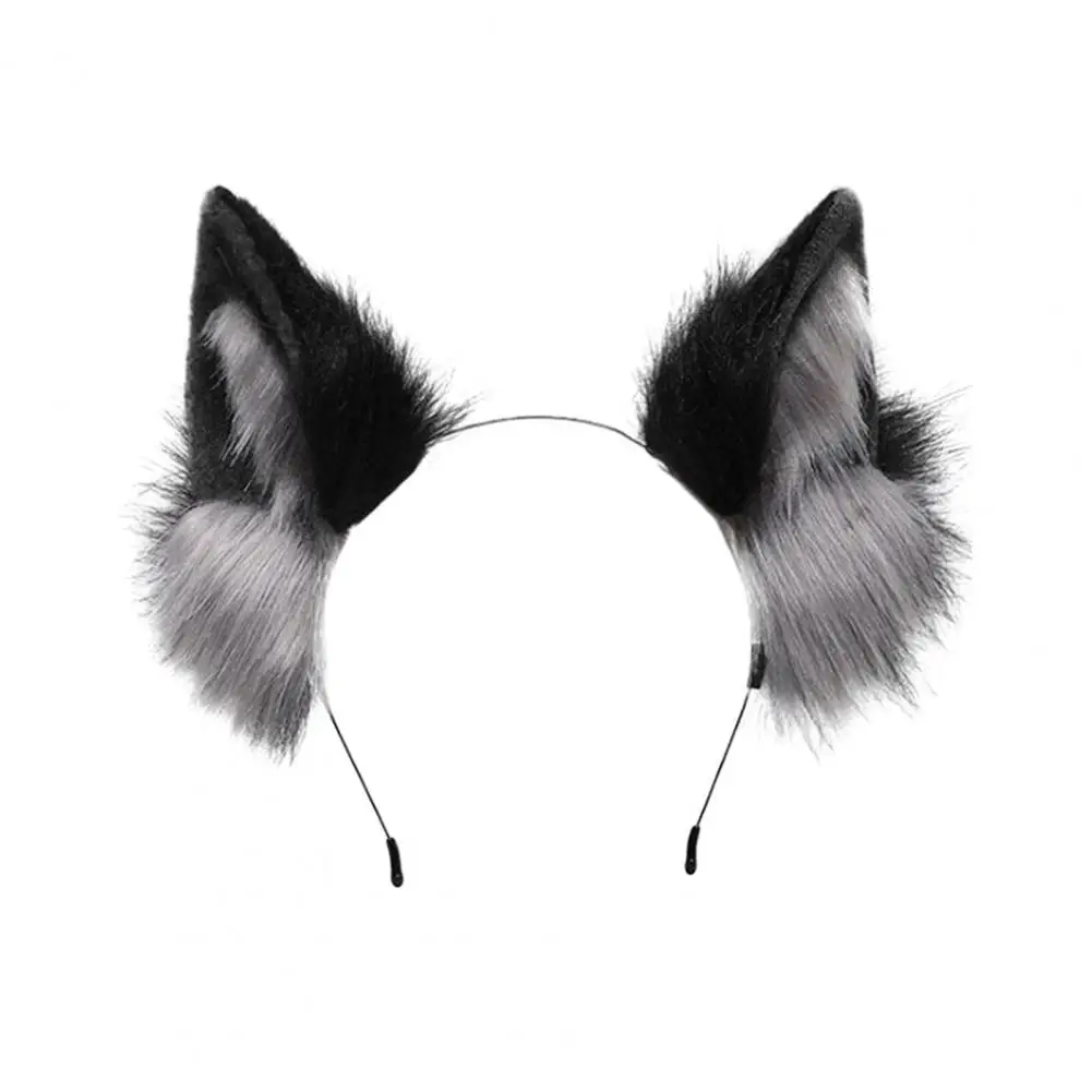 

Faux Wolf Ear Headband Furry Wolf Ear Headband for Halloween Cosplay Party Elastic Anti-slip Decoration with Contrast Color