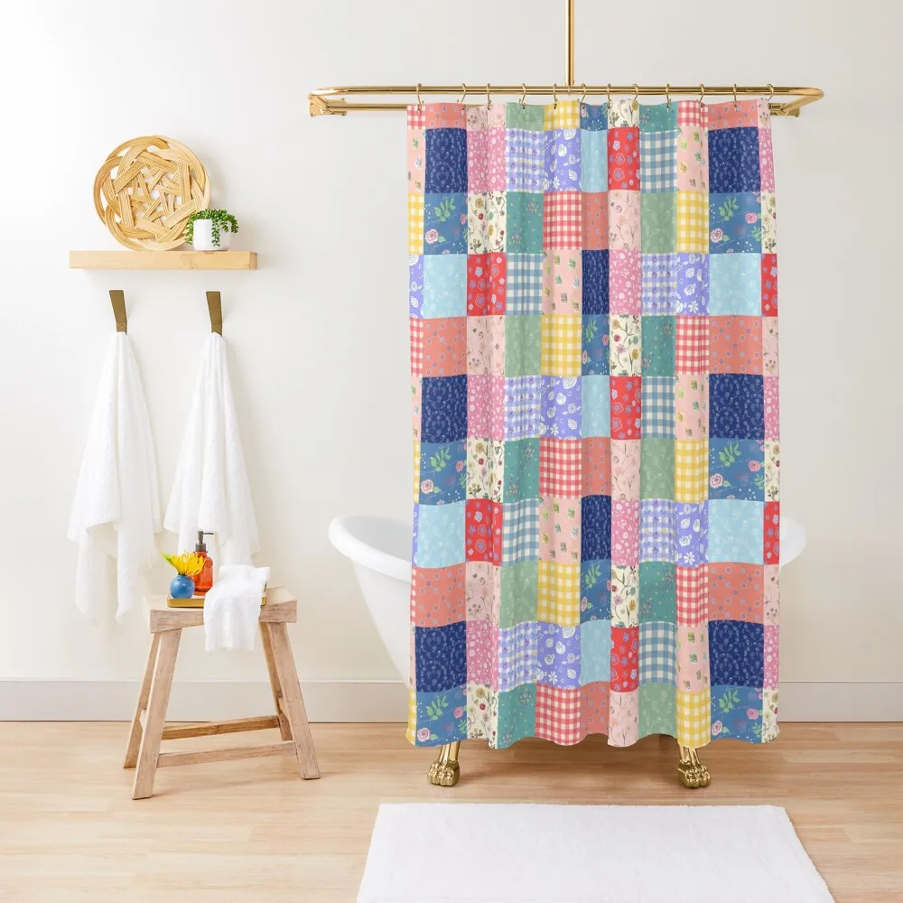 

Happy summer patchwork Shower Curtain For Bathroom Anti-Mold Waterproof Shower Bathroom And Shower Bathroom Showers Curtain