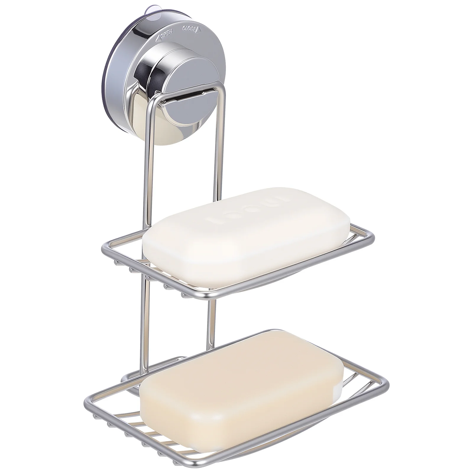 

Stainless Steel Double Layer Soap Dish Holder with Powerful Suction Cup Fast Drying Drain Holes for Smooth Surfaces Soap Basket