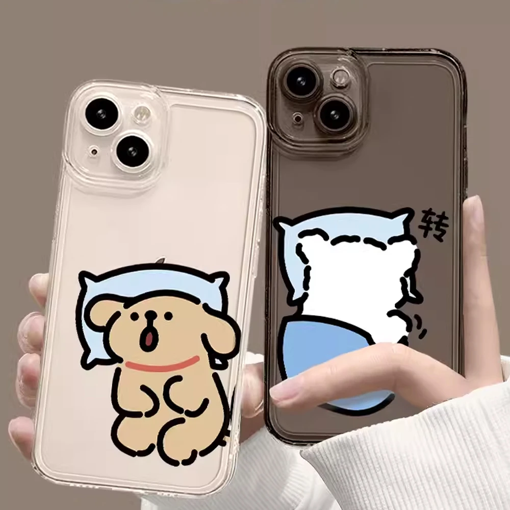 Funny Cartoon Dog Couple Phone Case for IPhone 11 Pro Max 12 13Mini XR XS MAX X 7 8 14 15 Plus SE2 Clear Soft Cover Lovers Funda