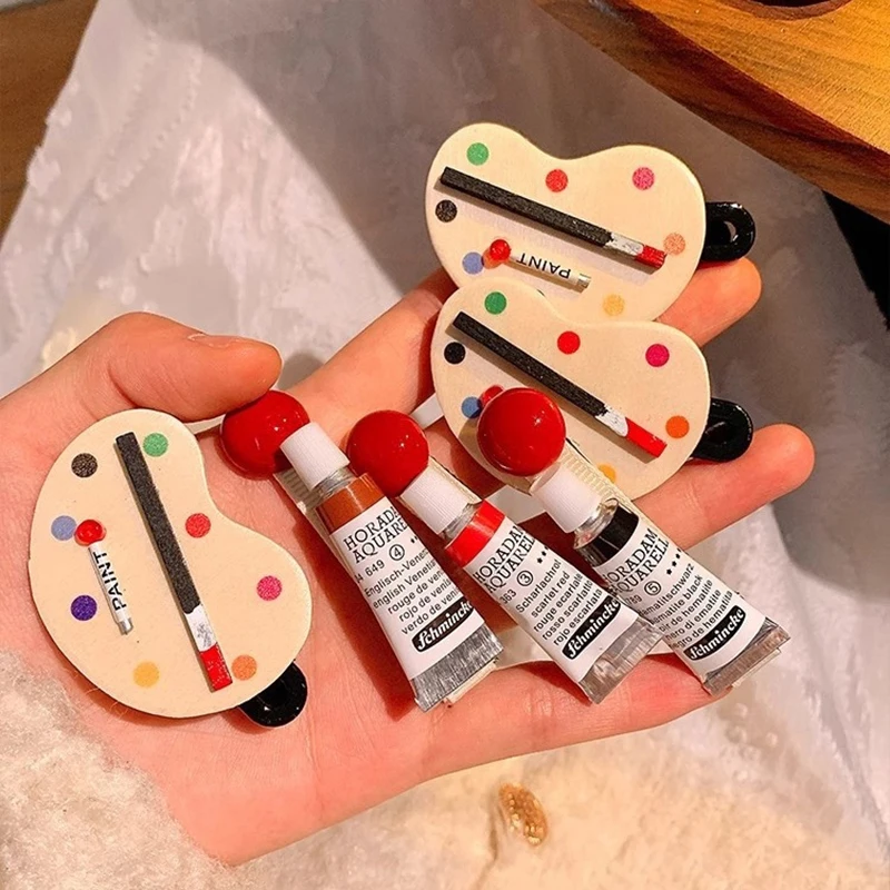 

1PC Creative Drawing Board Handmade Duckbill Hairpin Funny Paint Watercolor Hair Clip For Women Child Hair Barrette Party Decor