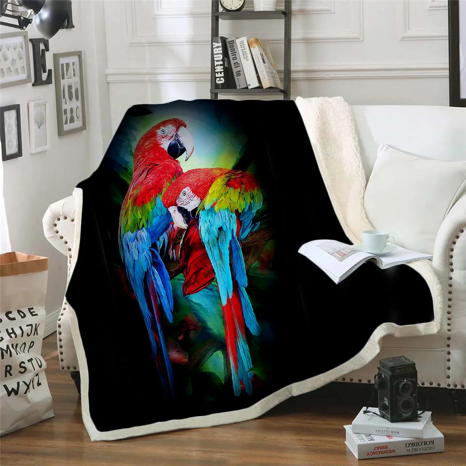 Plstar Cosmos colorful Parrot brid Blanket 3D print Sherpa Blanket on Bed Kids Girl Flower Home Textiles Dreamlike style-1