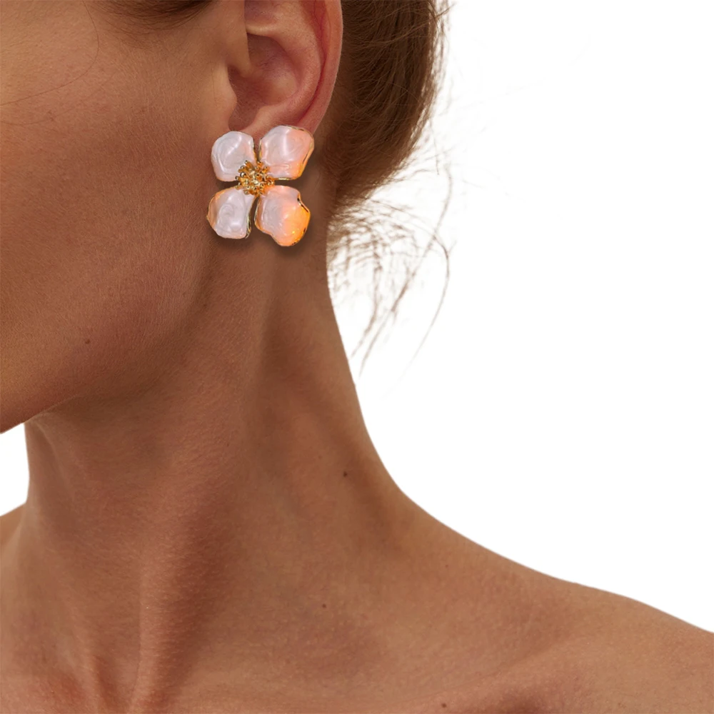 

Enamel Flower Color Plated Genuine Earrings Vintage Earrings
