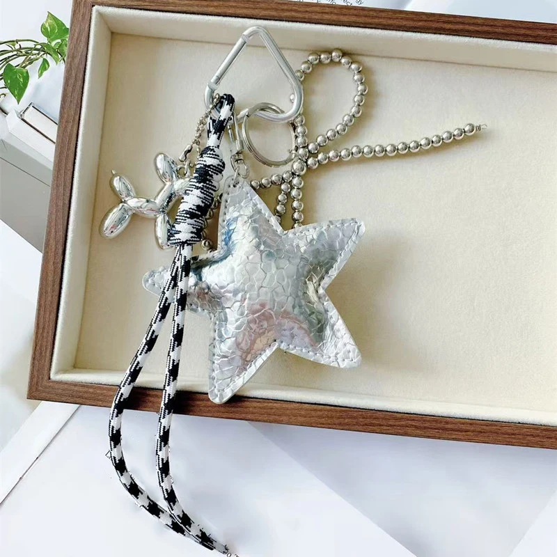 Y2k Leather Rope Keychain Star Cute Dachshund Bag Pendant 3d Creative Cartoon Keyring Anti-lost Mobile Phone Lanyard Bag Pendant