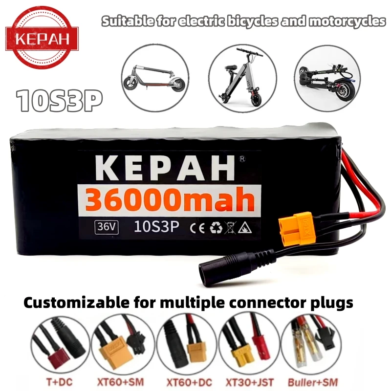 

36V 36Ah 18650 lithium battery pack 10S3P 0-500W motor ebike cells 42V Electric bicycle Scooter moped spare battery With BMS