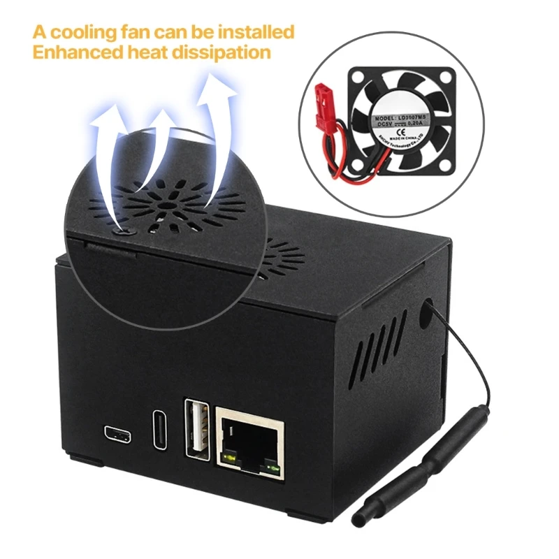 

For Orange Pi Zero 3 Case with Cooling Fan Support Antenna Slot for Orange Pi Zero 3 Board Protector Alloy Enclosure