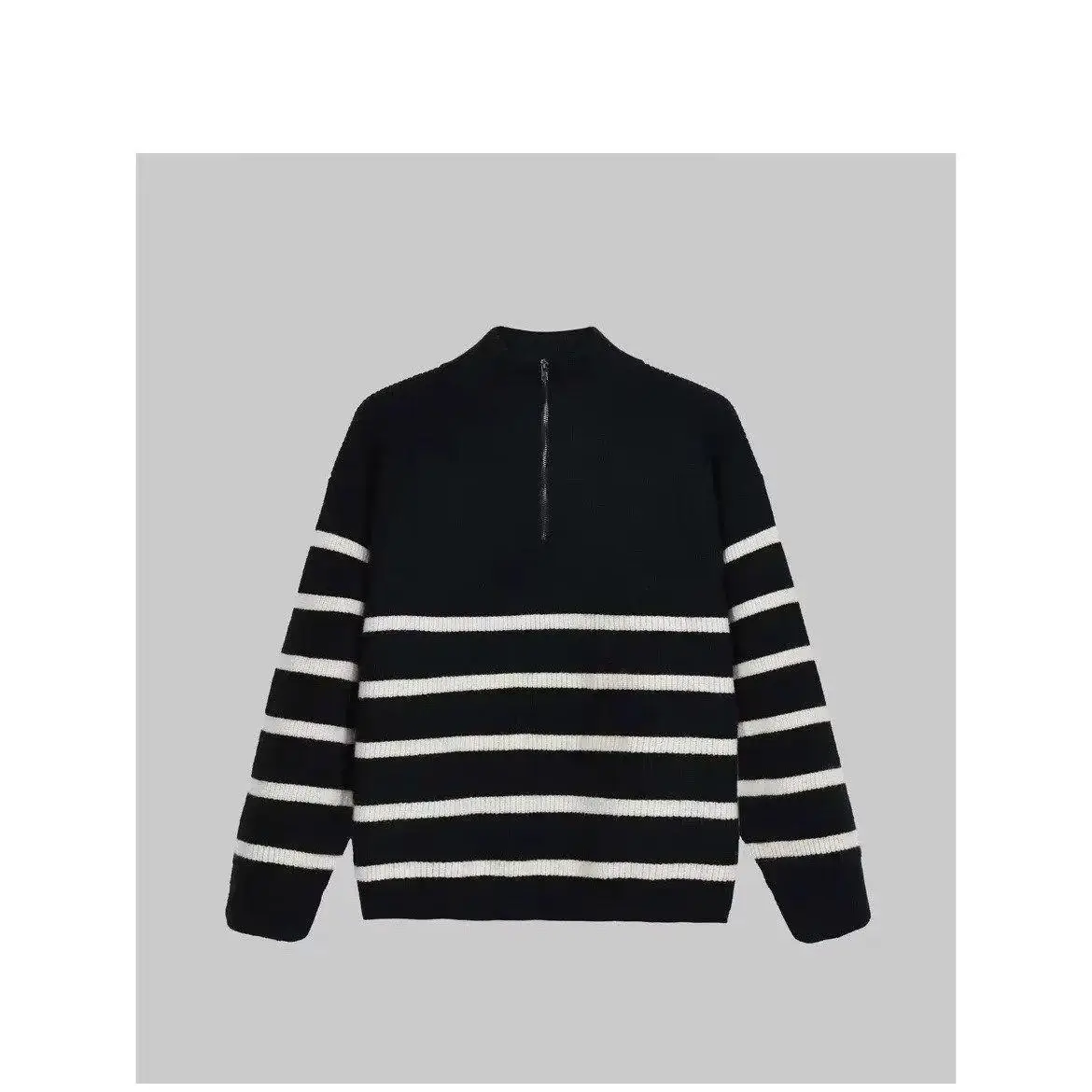 American Sle f fermeture éclair col montant pull tricoté hommes rayure mince longue Sve sweat à capuche f col haut pardessus