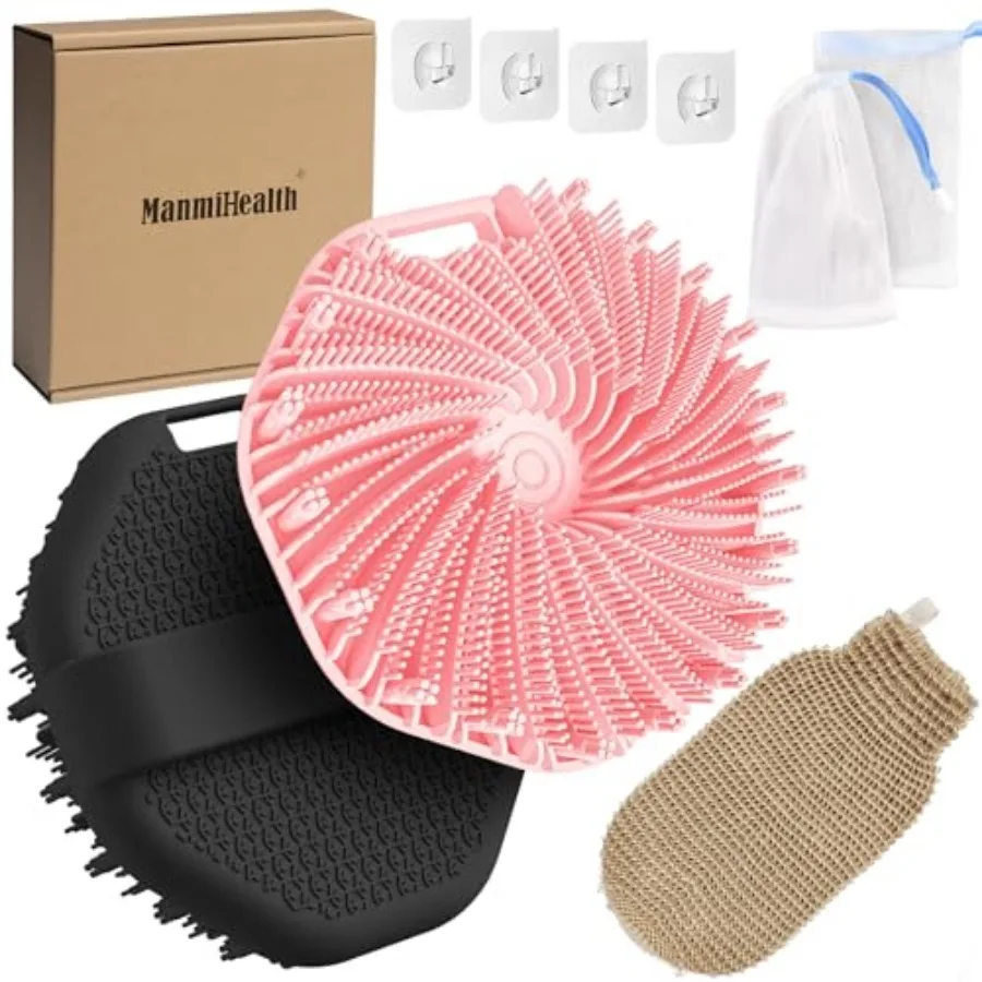 5 PCS Silicone Body Scrubber Shower Brush, Upgrade Super-Exfoliating Shower Scrubber with Non-Slip Hand Strap, Silicone Body Bu