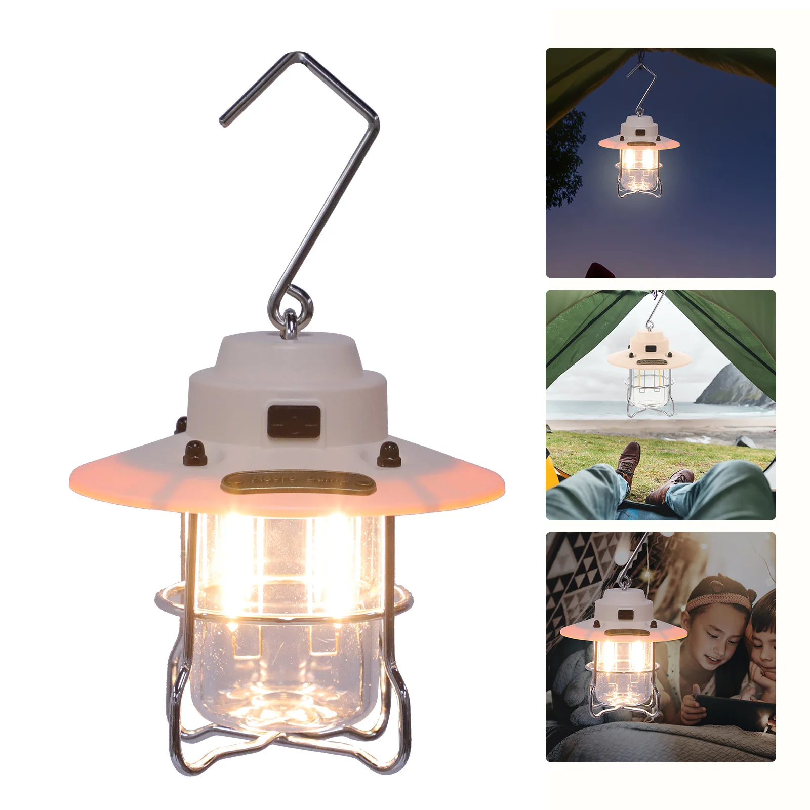 

Retro Camping Lantern Rechargeable LED H held Light KS8056 White Portable Small Tent Lamp Wear Resistant Durable Material