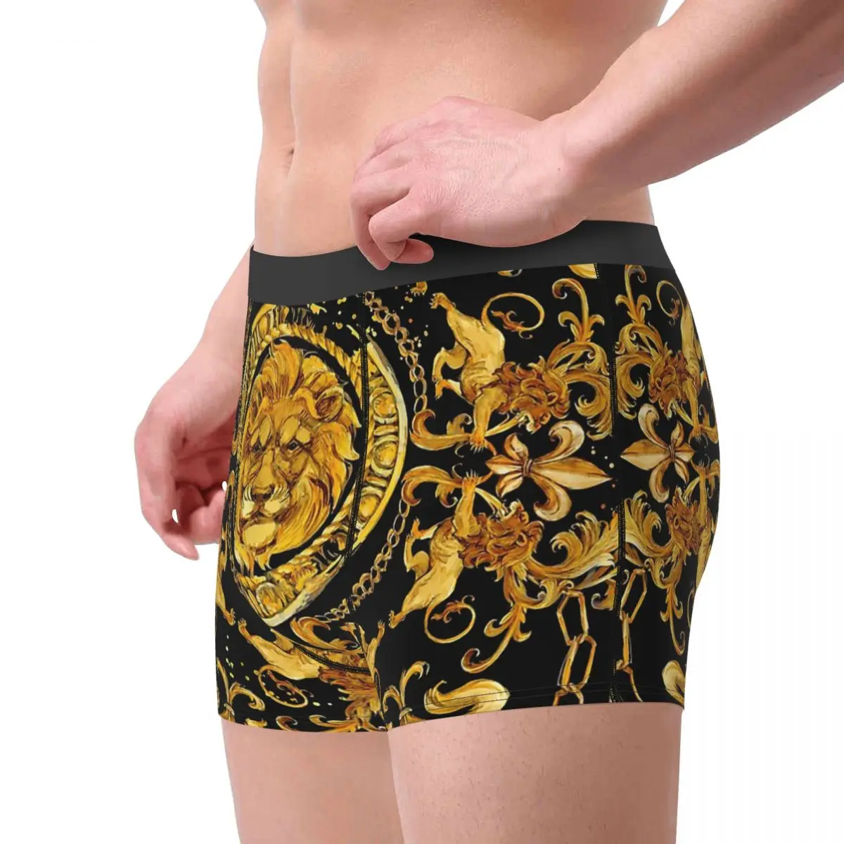 Golden Lion And Damask Ornament (2) Underpants Cotton Panties Male Underwear Sexy Shorts Boxer Briefs