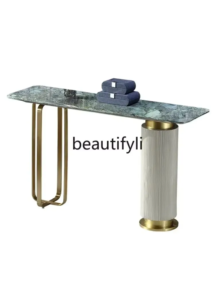 

Modern Italian light luxury emerald marble entrance table home decoration cabinet