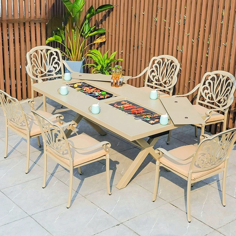 

Уличный стол и стулья для барбекю, мебель для виллы, двора, сада, открытого балкона, водонепроницаемые и защищающие от солнца, многофункциональные.