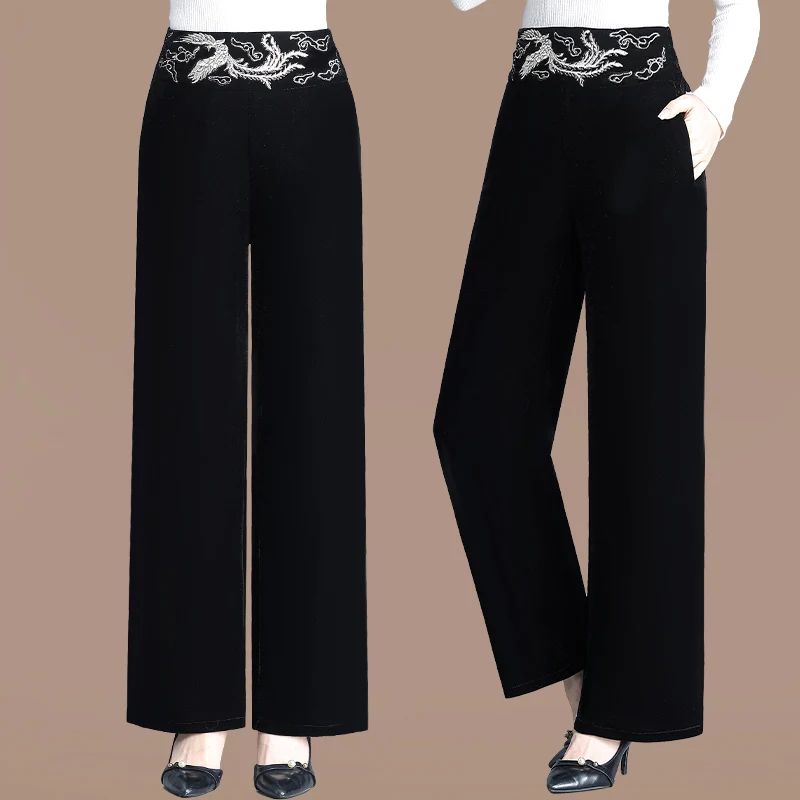 

Модные бархатные брюки с широкими штанинами для женщин среднего возраста, весенне-осенние прямые длинные брюки, женская одежда