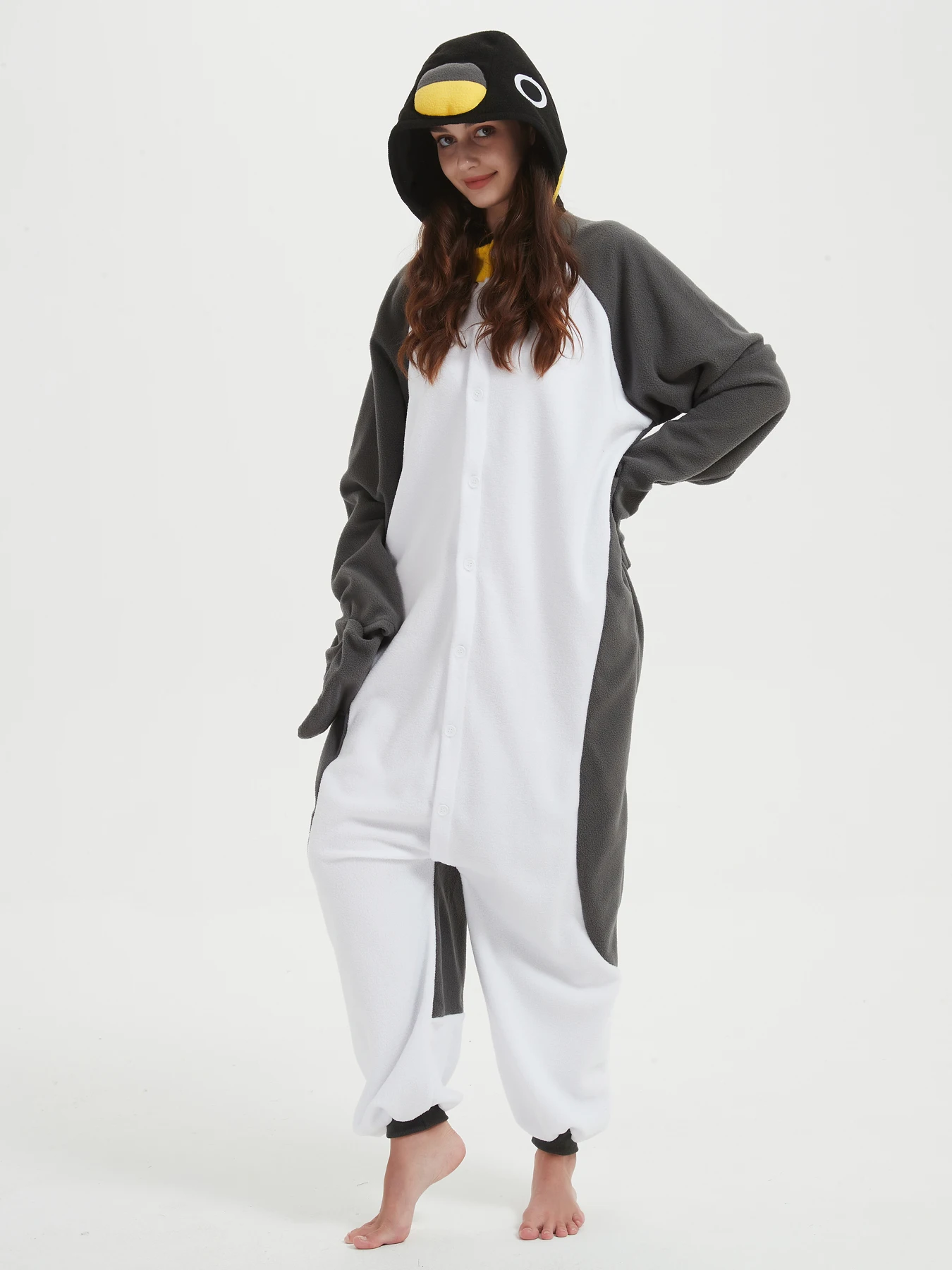 Pingüino gris hombres mujeres Animal Onesie disfraz dibujos animados Navidad familia Onesie adultos Cosplay mapache Kigurumi