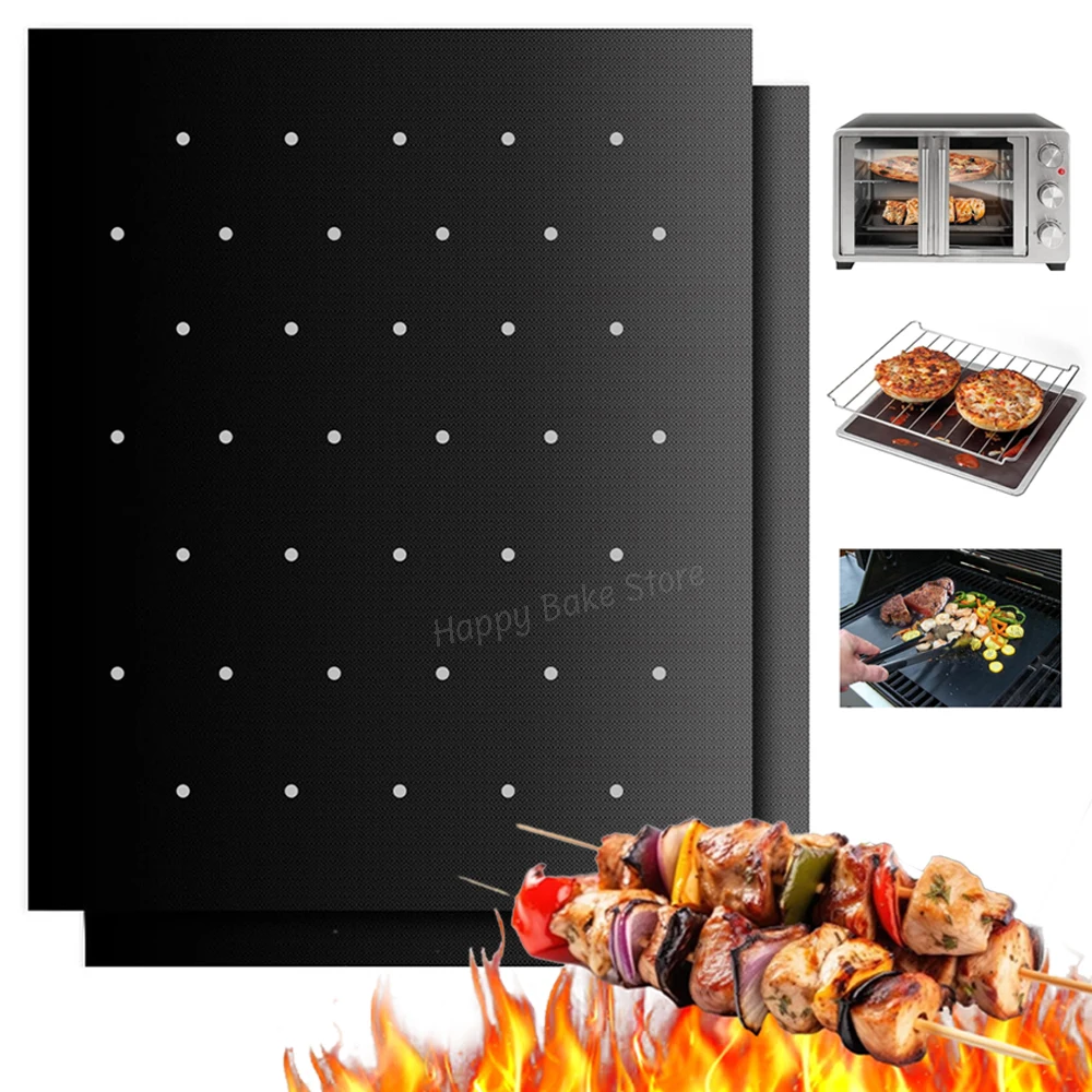 

13x16 дюймовый коврик для гриля, не прилипающий, с отверстиями, термостойкая многоразовая сетка для гриля, уличные Аксессуары для выпечки