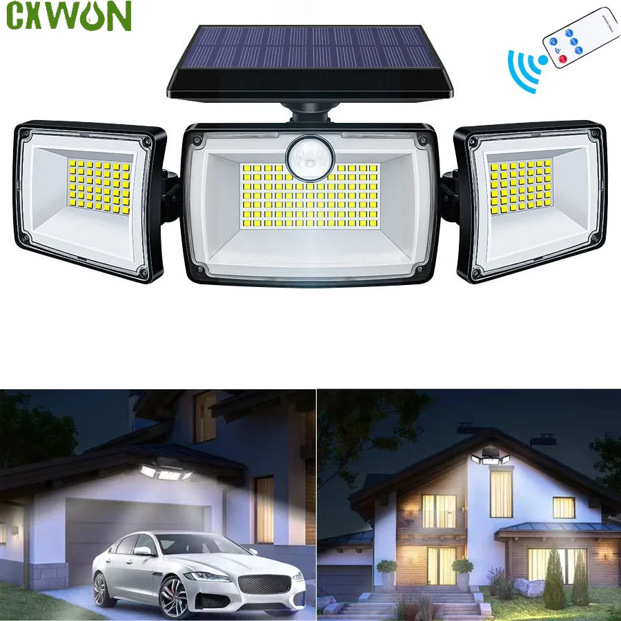 

Solar Lights Outdoor 3 Heads Flood LED Security Light Waterproof with PIR Motion Sensor Garden Yard Garage Street Wall Lighting