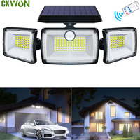 Solar Lights Outdoor 3 Heads Flood LED Security Light Waterproof with PIR Motion Sensor Garden Yard Garage Street Wall Lighting