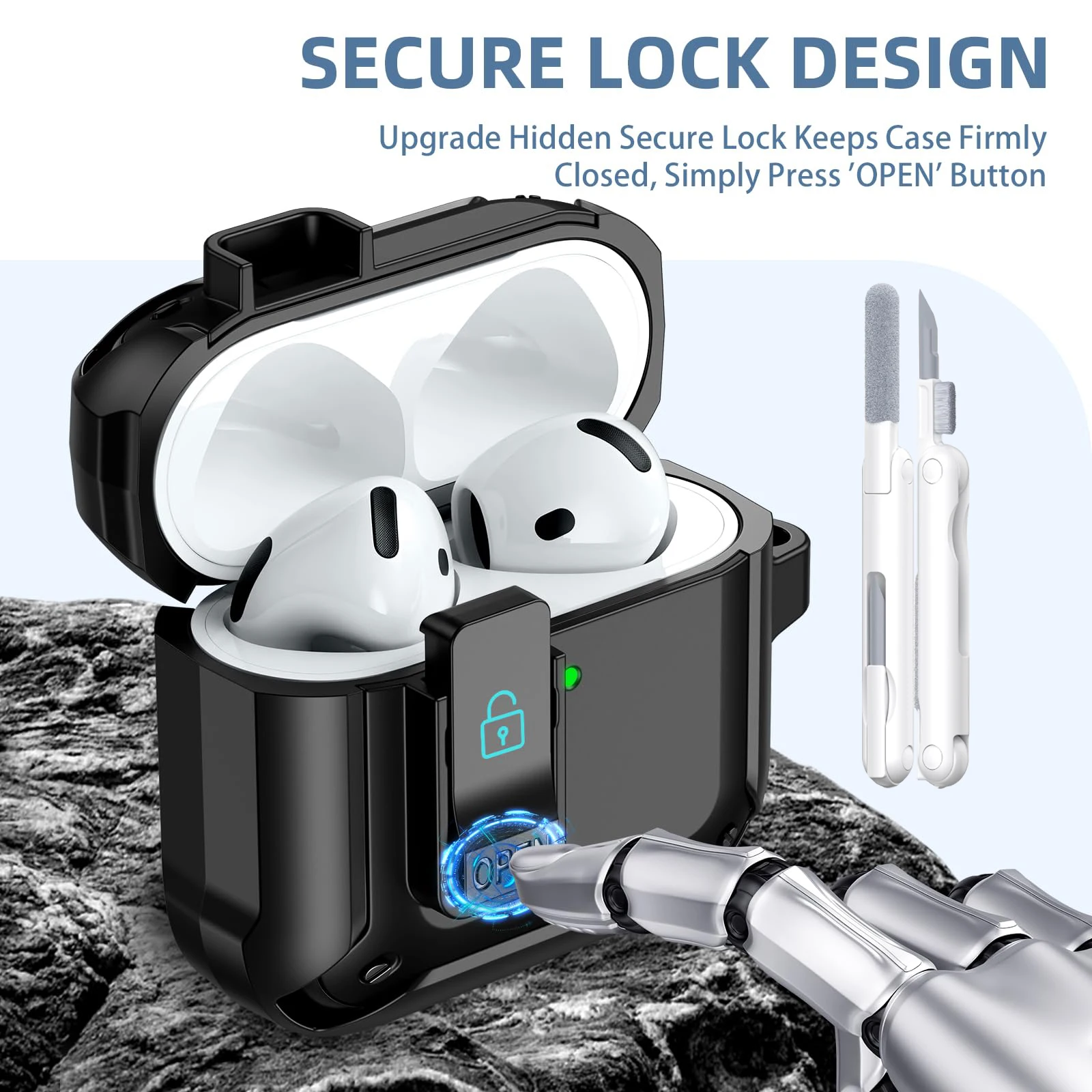 New 2025 For Airpods 4 Case Security Lock Shockproof Protective Cover with Cleaning Kit Luxury Earphone Case For Airpods 4 Funda