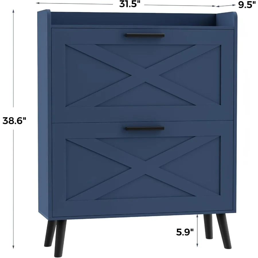 خزانة تخزين أحذية المزرعة بقدرة 32 وات مع درجين قابلين للطي وتصميم باب الحظيرة وأرفف قابلة للتعديل حذاء ضيق ونحيف مخفي حديث