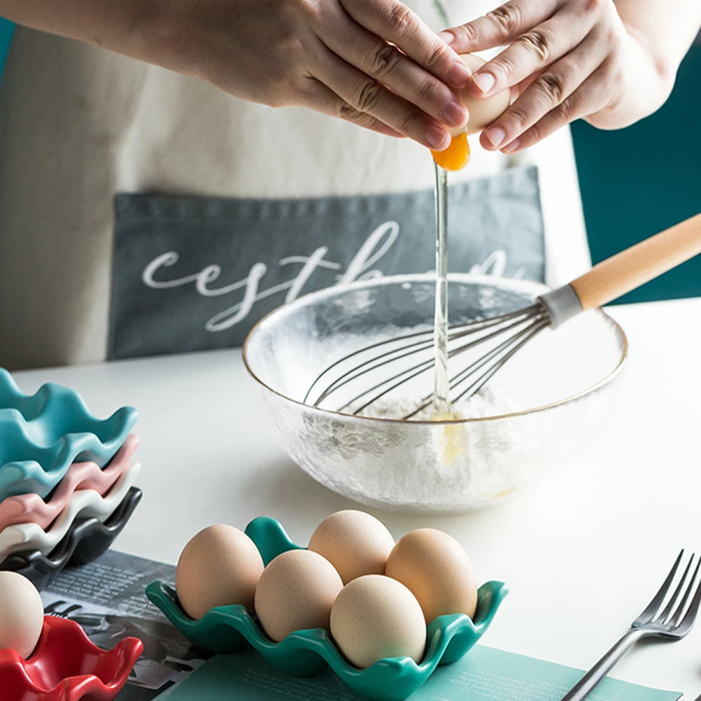 

Ceramic Holder Anti-Slip 6 Grids Storage Box Refrigerator Shockproof Practical Egg Tray Fresh Egg Container Pink Kitchen