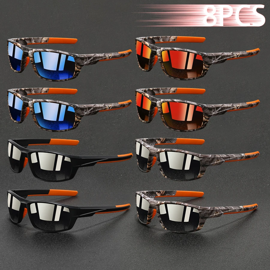 

﻿ 8 шт. камуфляжных спортивных солнцезащитных очков для мужчин и женщин, винтажные солнцезащитные очки для велоспорта, бега, пешего туризма, вождения, рыбалки, активного отдыха