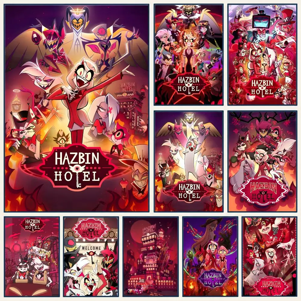 Bold Quirky Colorful Musical Cartoon H-Hazbin Hotel Poster Frameless PP Self Adhesive Aesthetic Room Gift Decor