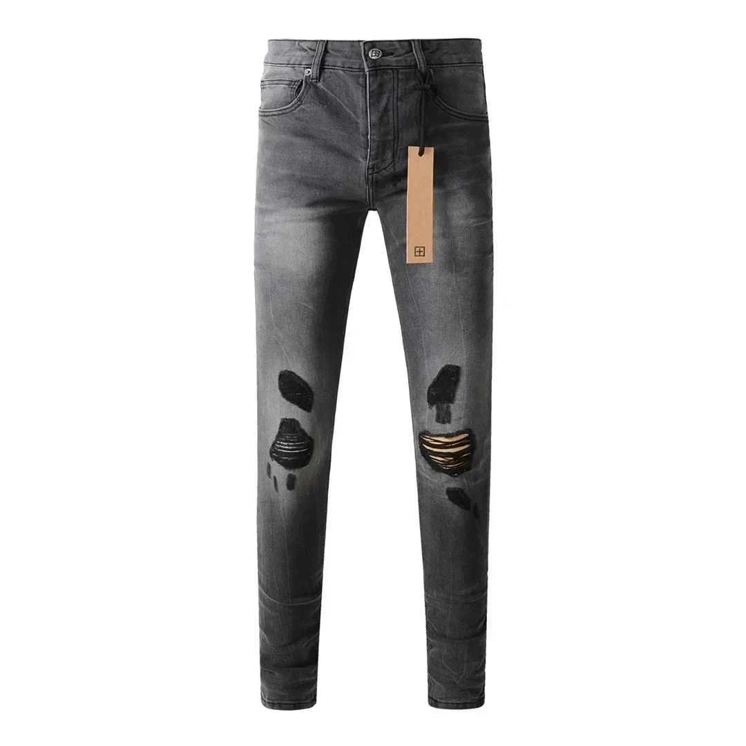 

New Fashion KSUBI Cross Jeans Men Retro Black gray Paint Hole Trend Low Rise Skinny Denim Pants Pleated Ripped Frayed Trousers
