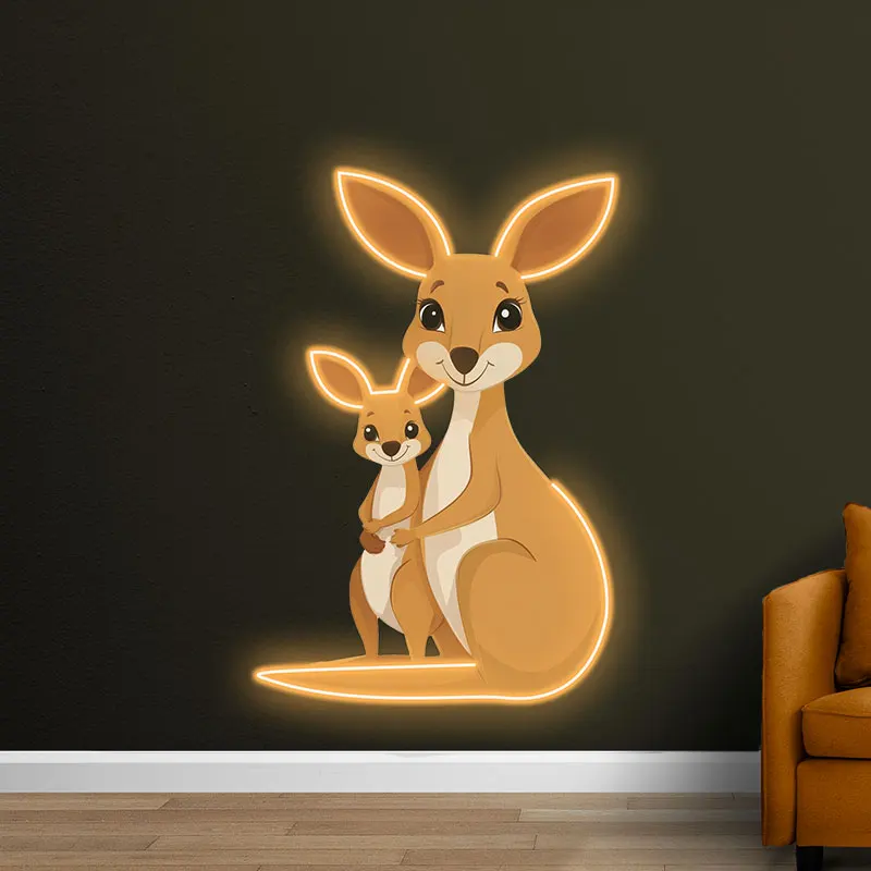 Toysign Cute Kangaroo and Joey Neon Light - Playful LED Decor for Living Room, Kids Bedroom & Nursery, Perfect Gift, Orange Glow