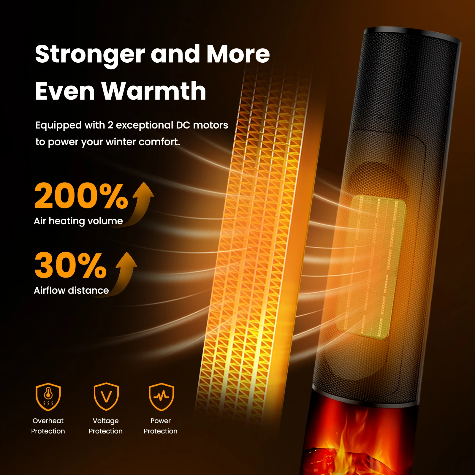 25 Inch Tower Space Heater Indoor 1500W PTC Ceramic Fast Heating with 3D Flame Effect Dual Power Settings 1-12H Timer Multiple Safety Protections For Bedroom Office Living Room