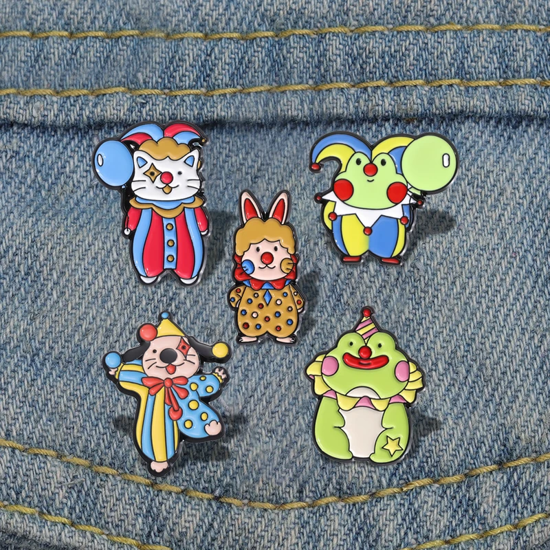 Animal Circus Enamel Pins Custom Funny Clown Goat Frog Cat Dog Brooches Lapel Badges Cartoon Animal Jewelry Gift for Friends