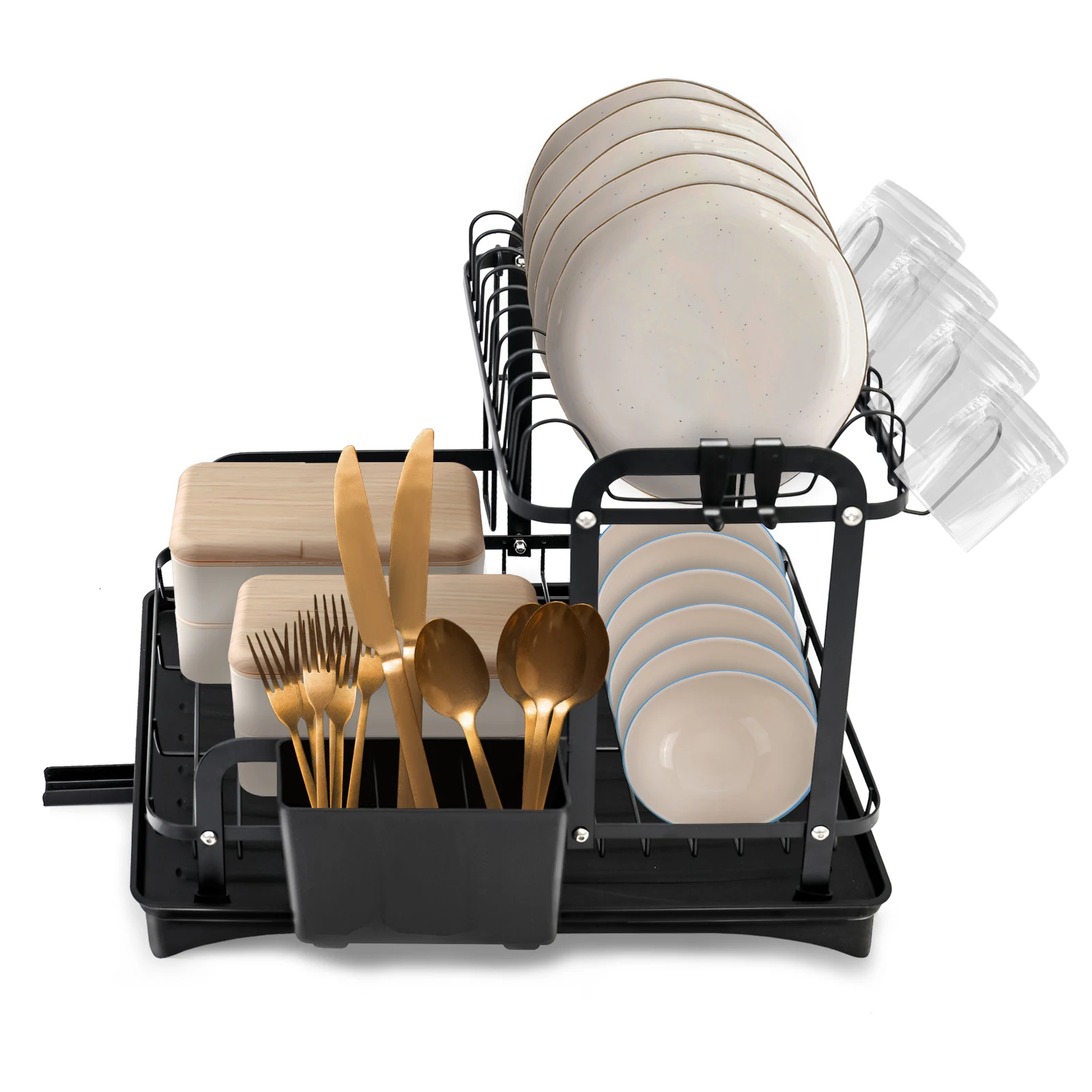 

Двухуровневая сушилка для посуды, узкая, для кухни, бытовая, с поддоном для слива воды, многофункциональная, с держателем для приборов, для хранения мисок и тарелок