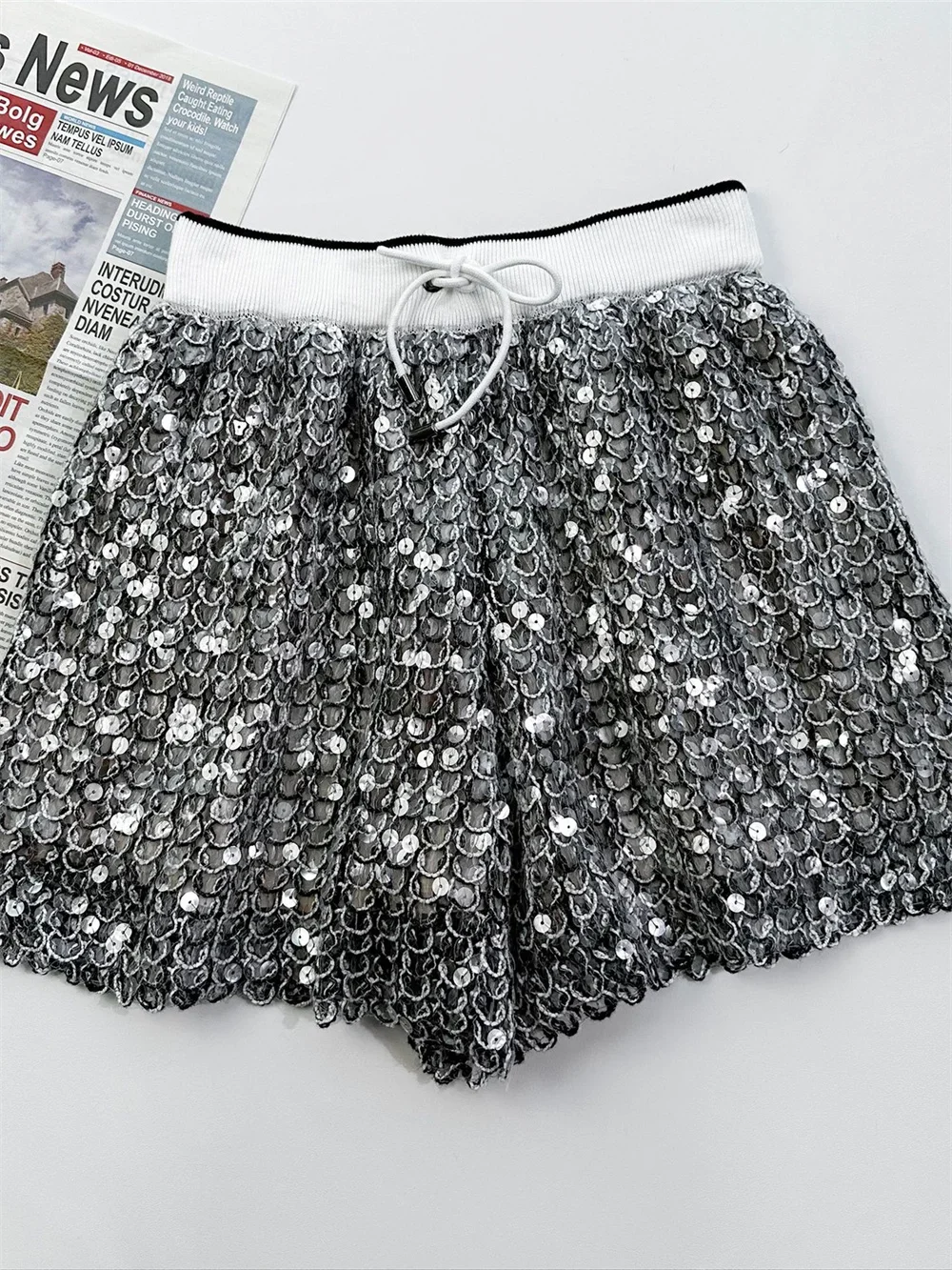 

Shorts for Women 2023 New Cotton Blended High Chic Drawstring Elastic Waist Short Pants or Shiny Sequin Casual Sleeveless Vest