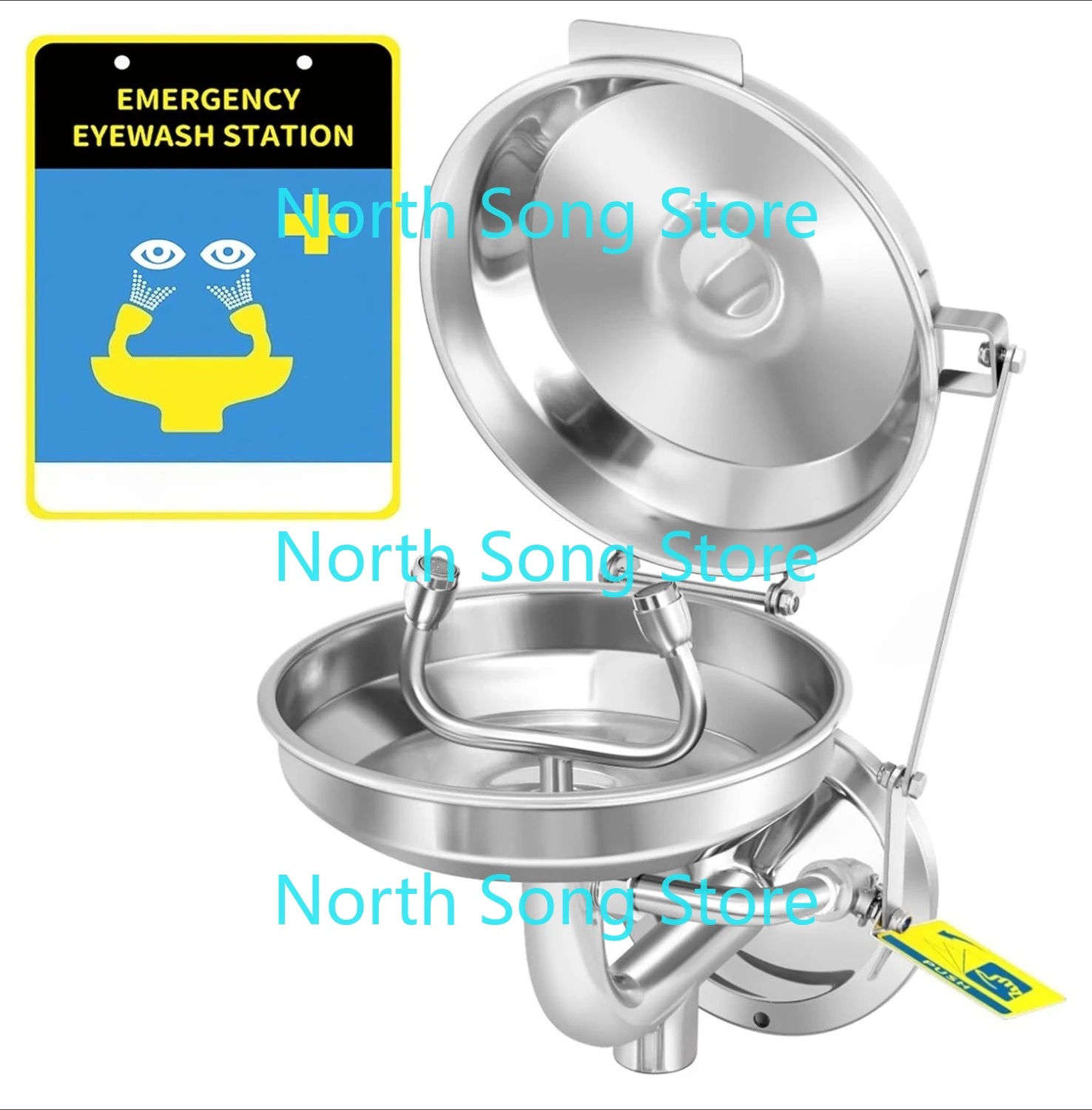 Eye Wash Station with Cover, Wall Mount Eyewash Station OSAH Approved, Stainless Steel Plumbing Eye Washing Unit