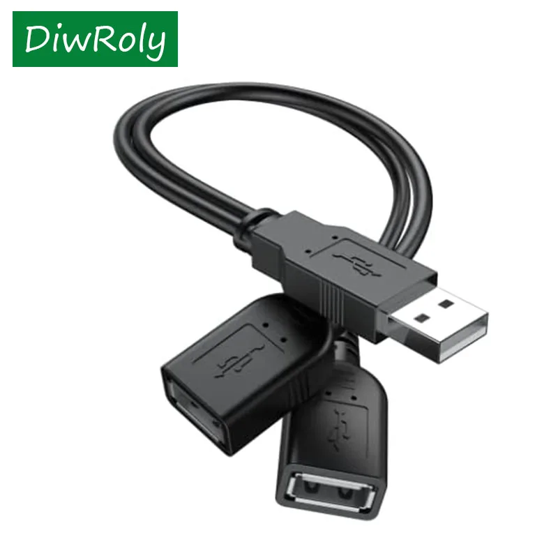 PC 차량용 USB 2.0 분배기 Y 케이블, 1 수-2 암 연장 코드, 전원 어댑터 컨버터, 데이터 전송 충전 케이블