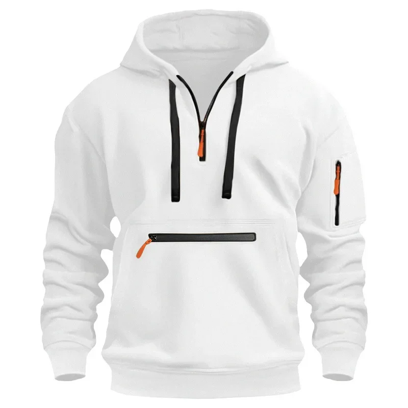 Men's Casual Sports Hoodie, Spring and Autumn Fashion Arm Pocket Pull Rope Hooded Solid Color Loose Long-sleeved Blouse Pullover