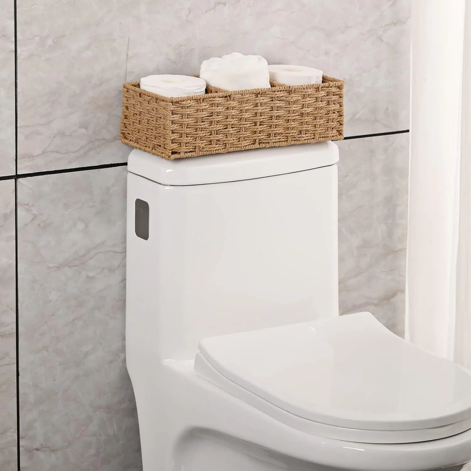 3-قسم سلال خوص للأرفف المنسوجة يدويا ورقة مستديرة حبل الخوص سلة التخزين سلة ورق المرحاض للتنظيم