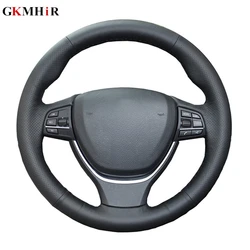 GKMHiR DIY Black Artificial Leather Hand-Stitched Car Steering Wheel Cover for BMW 520i 528i 2013 2014 730Li 740Li 750Li F10