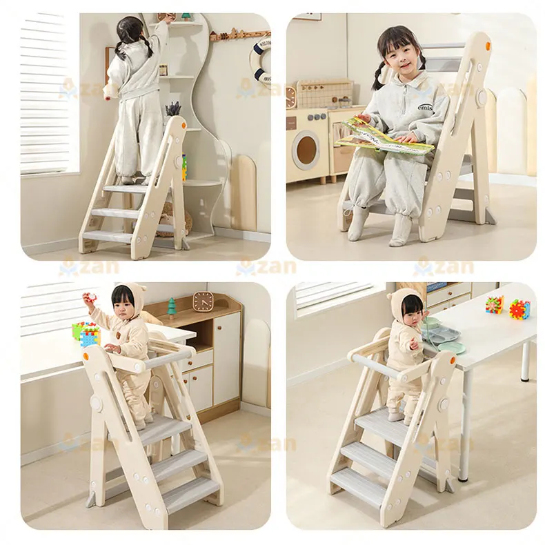Foldable Kids Step Stool Sink Standing Learning Tower 2-3 Steps Climbing Ladder Adjustable Height Toddler Kitchen Helper