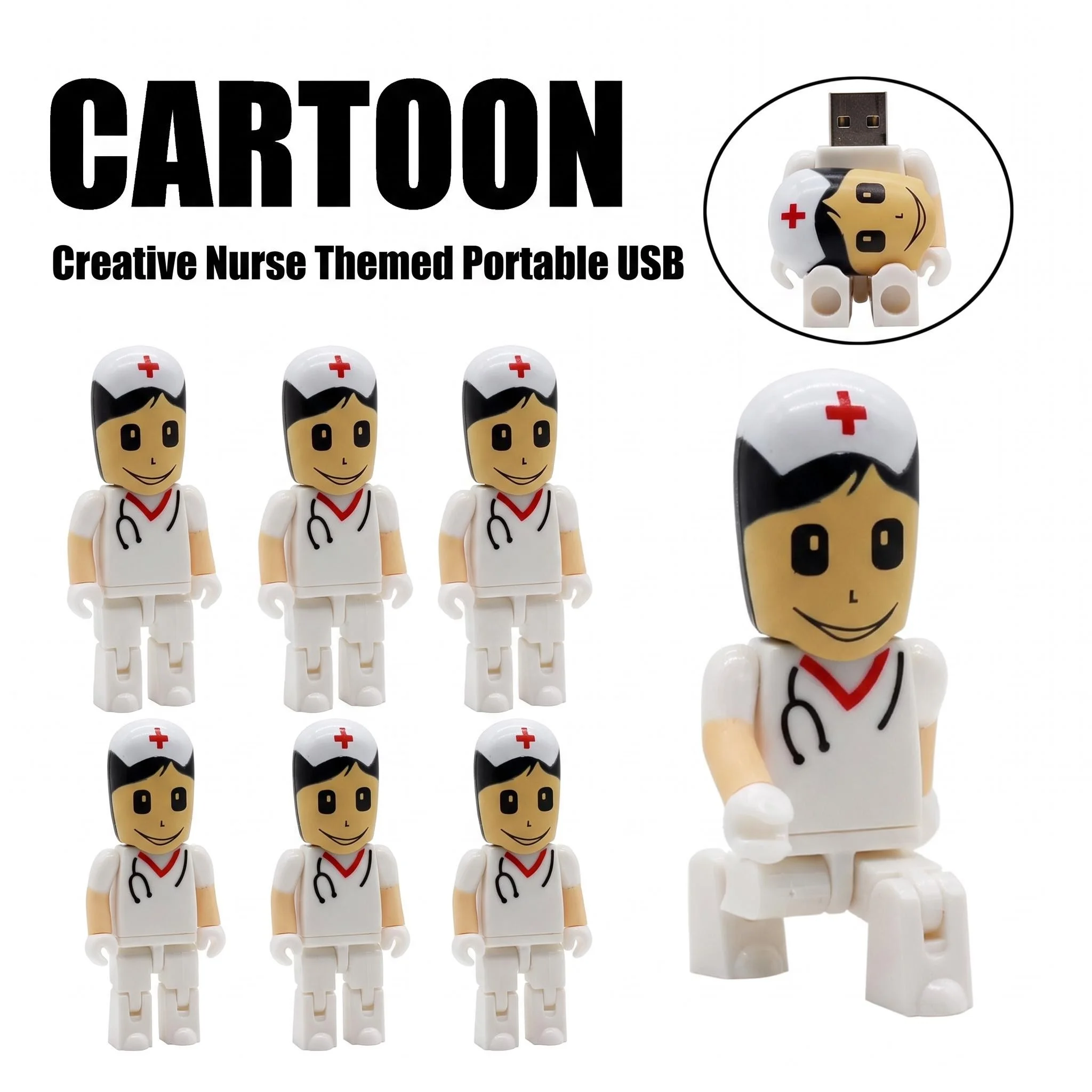 Cartoon Doctor Nurse Model Usb2.0 Flash Drive 64GB 32GB 16GB 8GB Pendrive 4G Memory Storage Usb Stick 128GB Pen Drive Flash Disk