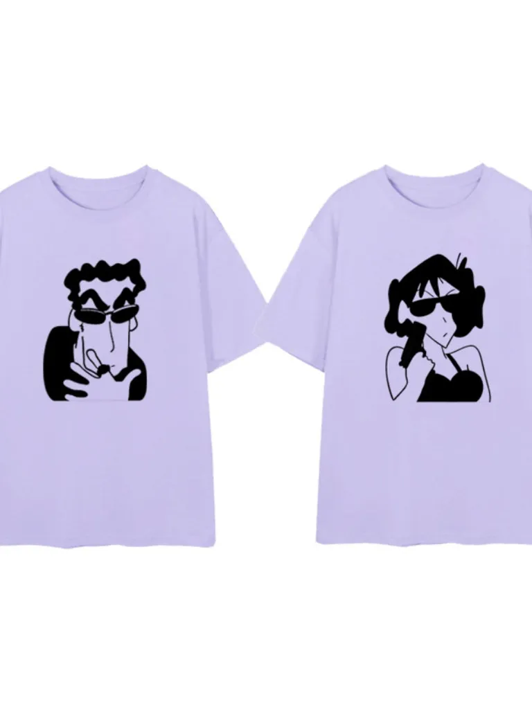 Crayon Shin Chan Couple Cool Print Casual T Shirt Cute Anime Short Sleeve Tee Streetwear