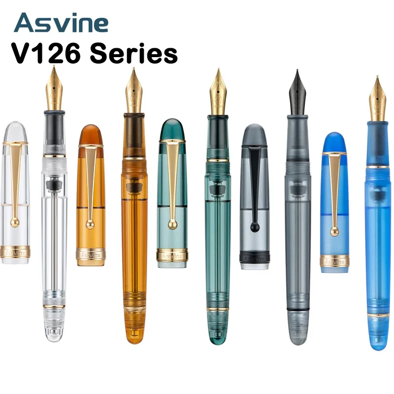 Asvine v126 caneta tinteiro m/f/ef nib enchimento a vácuo canetas de escrita acrílico caligrafia caneta escola material de escritório papelaria