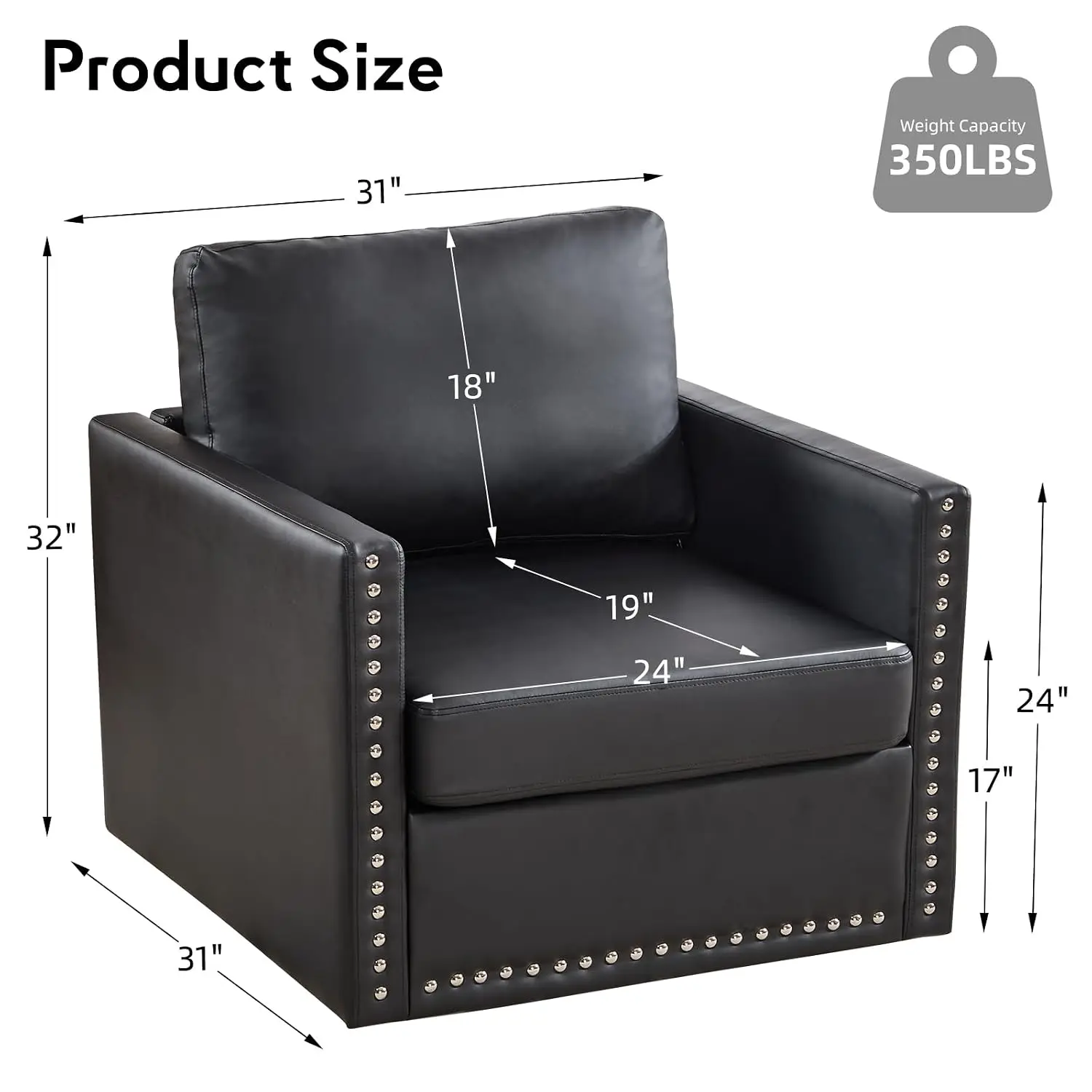 Faux Leather Accent Chair Set of 2, 360° Swivel Chair with Thick Padded Backrest Cushion, Swivel Reading Chair for Living Room
