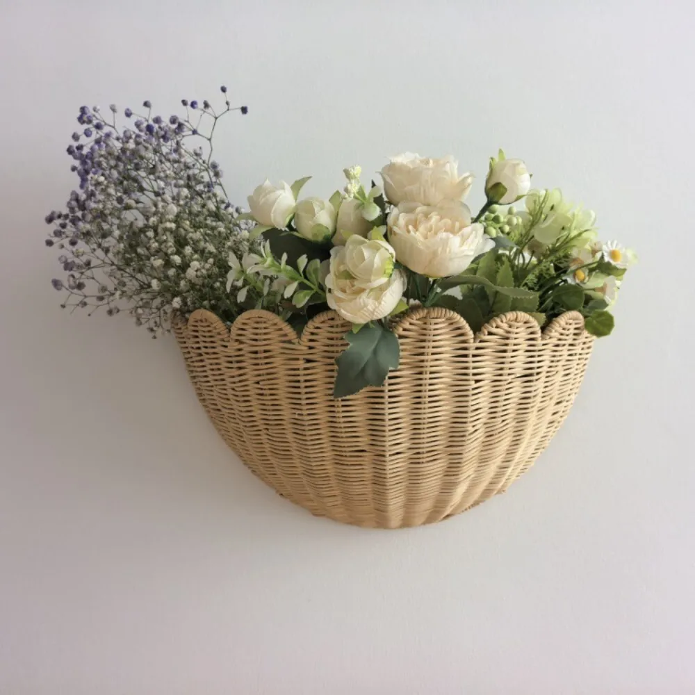 

Rustic Fan Shaped Wall Hanging Basket Woven Rattan Storage Organizer for Home Decor Kids Toys Miscellaneous Items Display