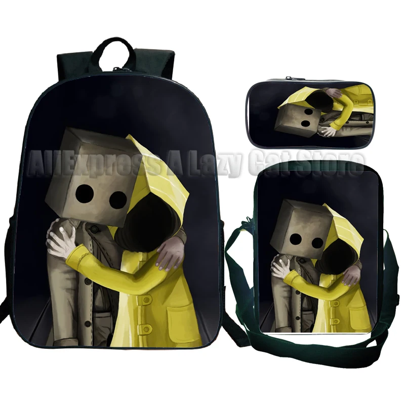 Saco de escola primária Little Nightmares 2, mochila de desenho infantil, anime, kawaii, meninos, meninas, 3pcs