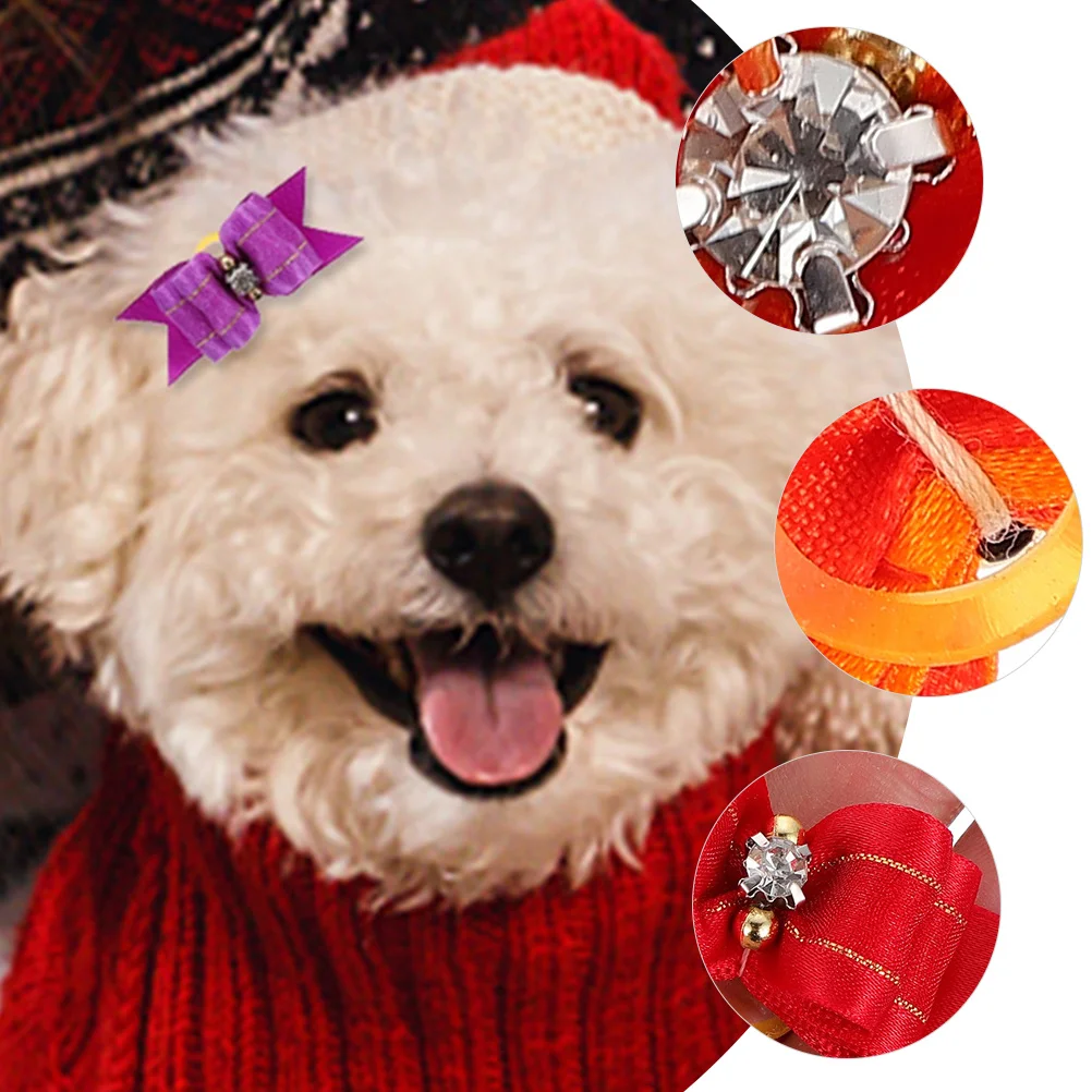 

10Pcs Small Dog Hair Bows Halloween Pet Hair Accessories Mixed Colors Rubber Band Puppy Bow for Festivals Christmas New Year