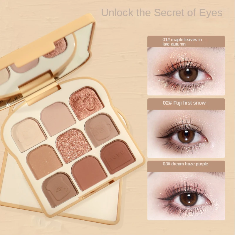 NOVO Toast 9 Colors Matte Eyeshadow Palette Pearlescent Eye Plate Cute Makeup Palette Female Cosmetic Lasting Nature Beauty view 6
