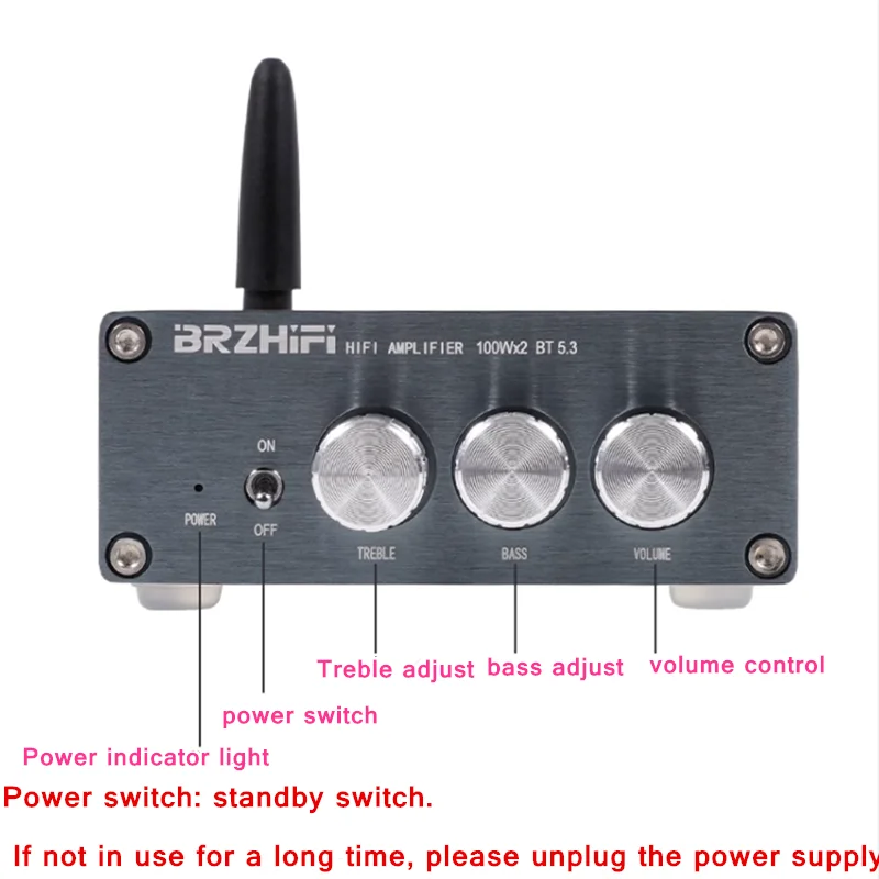 Цифровой аудиоусилитель DC12-24V 100W * 2 HiFi Mini Bluetooth 5,3 TPA3116 Stereo Class D с регулировкой басов и высоких частот