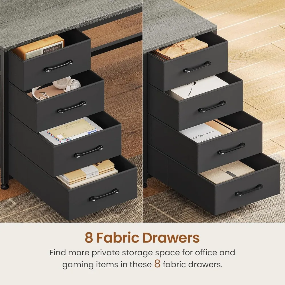 "مكتب ألعاب مزدوج الاستخدام مع 8 أدراج وإضاءة LED وتخزين وشريط طاقة" #4