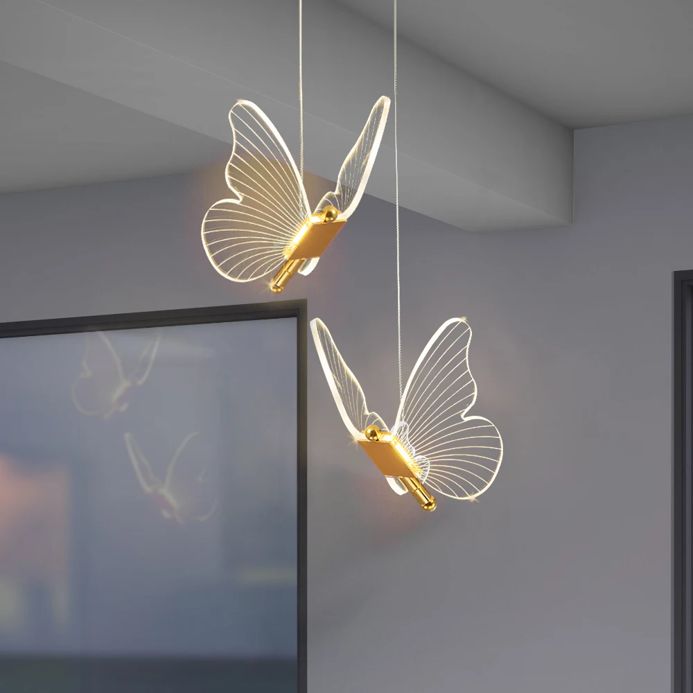 Butterfly Led Pendant Lights Nordic Golden Bedside Chandelier Lighting For Living Room Bedroom Bedside Lamps Indoor Lighting